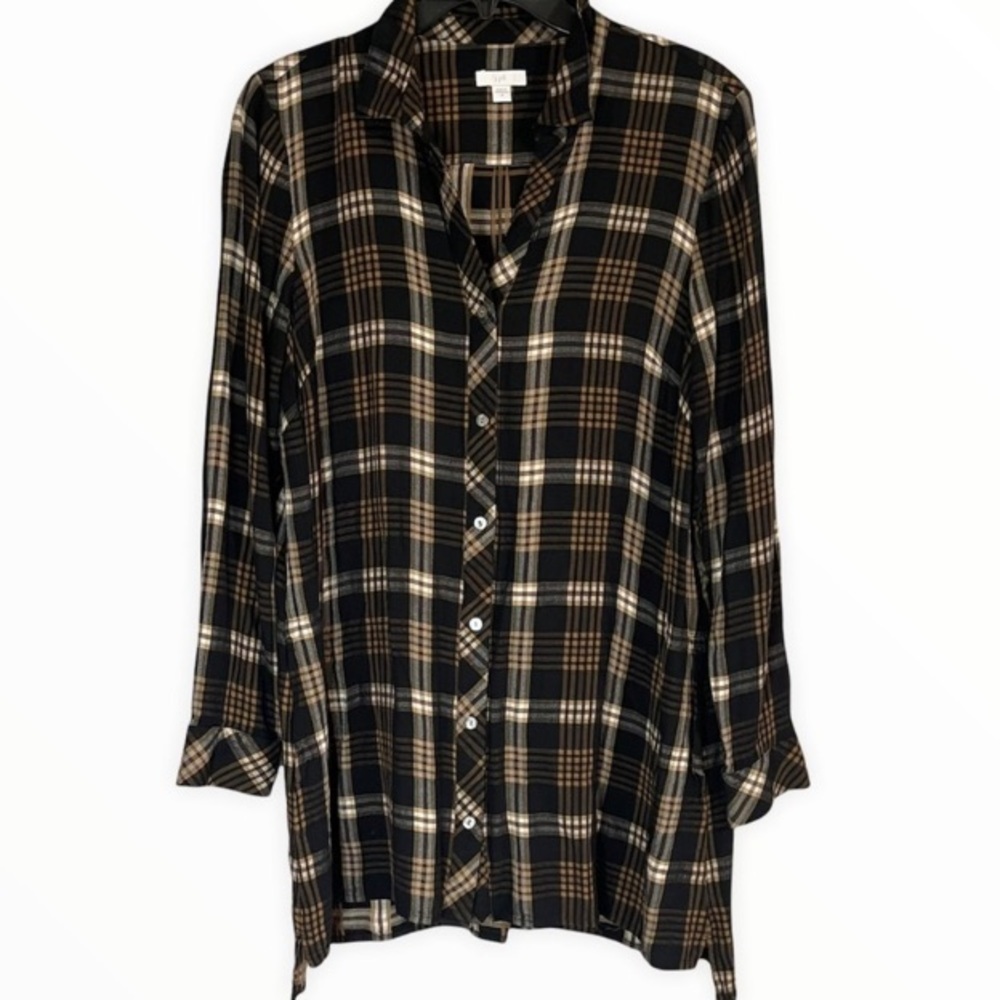 J Jill plaid tunic button up  dress size Medium